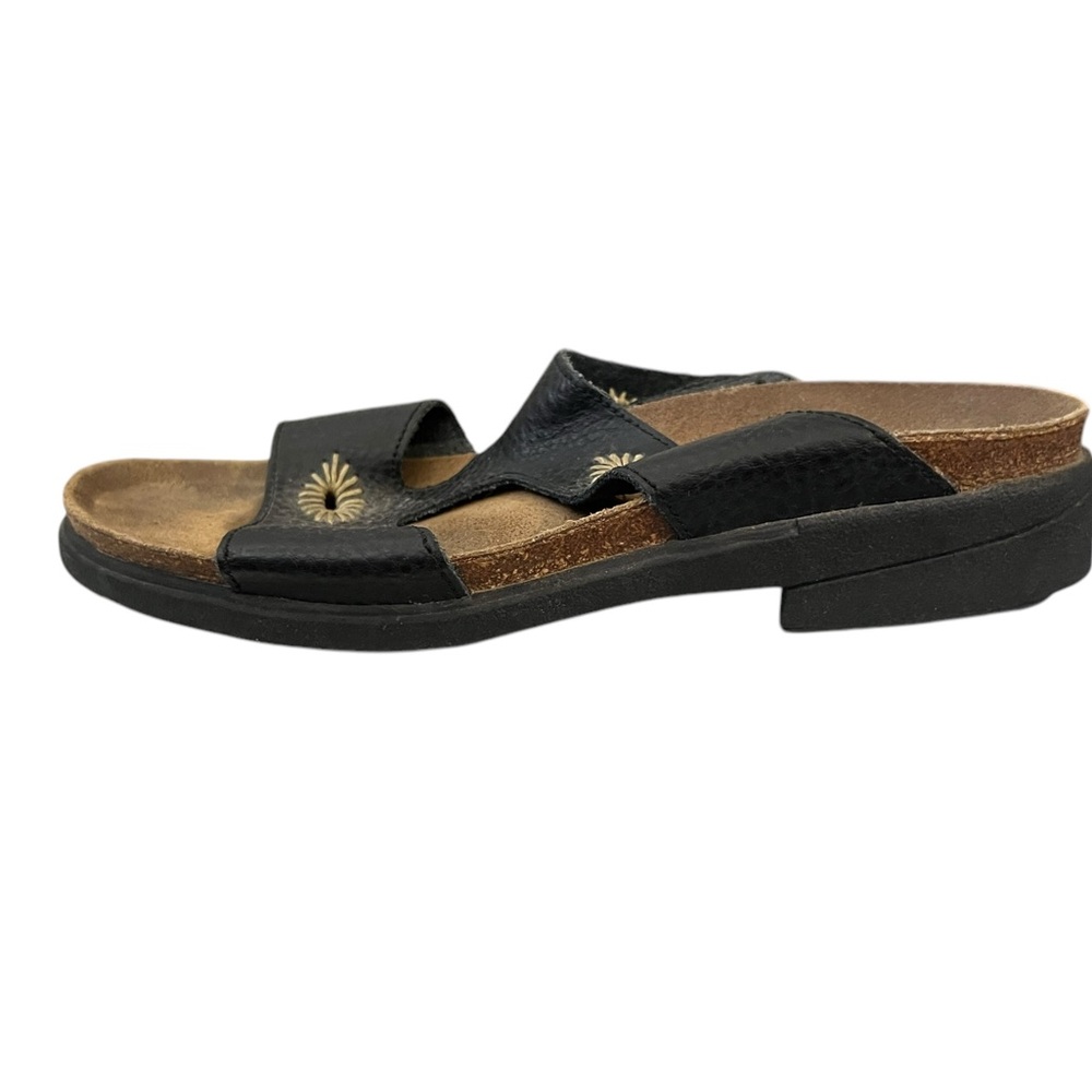 Black Slide Sandals with Sunflower Design